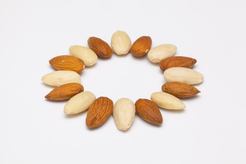 Almond nuts on the white table