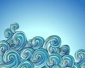 Fototapeta na wymiar Curly waves on blue