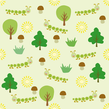 Background of caterpillars and trees