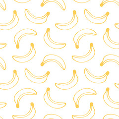 Yellow outline hand drawn, doodle banana seamless pattern background.
