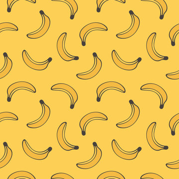 Colorful hand drawn, doodle banana seamless pattern background.