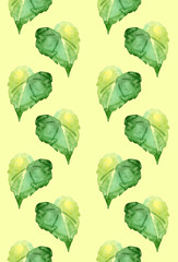 Green watercolor seamless leaves pattern
