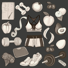 Healthy lifestyle icons Doodle style images