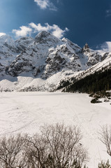 Frozen Morskie Oko lake in Tatra mountains
