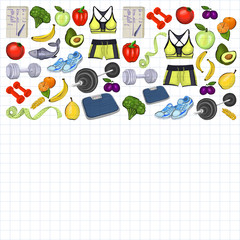 Fototapeta na wymiar Healthy lifestyle icons Doodle style images