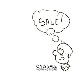 Hand draw sketch cartoon man with sale speech bubble vector illu