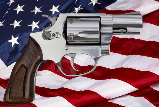 Gun control rights weapon USA American flag concept