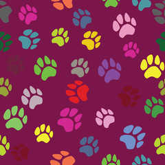 Animal seamless vector pattern of paw footprint.