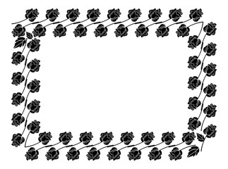 Vintage horizontal floral frame with roses silhouette. Black and white vector design element for advertisements, flyer, web, wedding and other invitations or greeting cards.