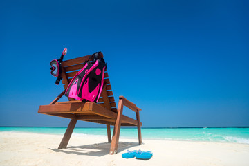 Picture of Beach lounger on the tropical beach, vacation. Travel