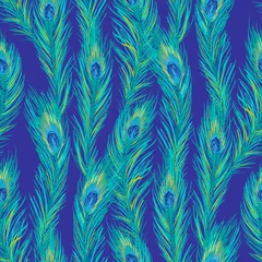 Fotobehang Turquoise Pauwenveer naadloze patroon achtergrond. Eindeloze kleurrijke textuur vector achtergrond. Perfect voor achtergronden, opvulpatronen, webpagina-achtergronden, oppervlaktestructuren, textiel
