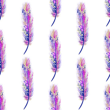 Feather seamless pattern background. Endless colorful texture vector background. Perfect for wallpapers, pattern fills, web page backgrounds, surface textures, textile