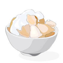 grilled dumplings with sour cream/grilled dumplings with sour cream in a bowl