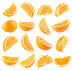 Collection of 16 orange slices with light shadows