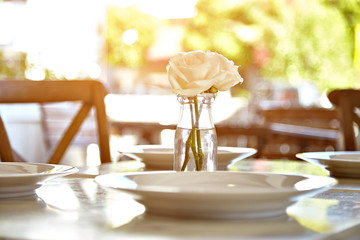 Served table at summer terrace cafe