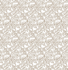 Vector seamless floral pattern with decorative pomegranate. Line art.
