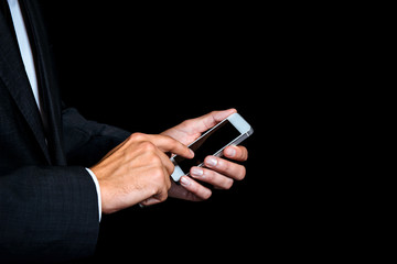 Close up photo of businessman on black background