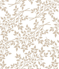 Vector seamless floral pattern with decorative leaves on white background