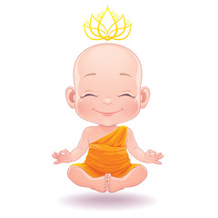 Vector illustration. Lovely meditating buddhist baby boy