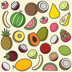 Tropical fruits background with exotic fruits
