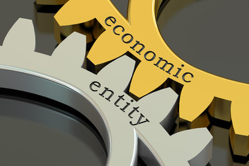 economic entity concept on the gearwheels, 3D rendering - obrazy, fototapety, plakaty