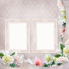 Beautiful borders with flowers, lace and frames on the vintage background