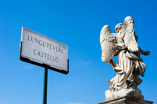 Sant Angelo castle road sign in Rome