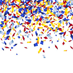 Colorful confetti on white background. Festive background. Vector illustration.