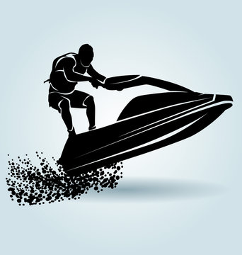 recommend clip art: Vector silhouette of a rider on a water scooter