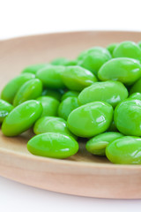 Edamame bean , Soybean in the pod boiled or steamed and served with salt