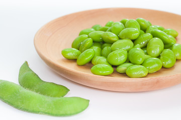 Edamame bean , Soybean in the pod boiled or steamed and served with salt