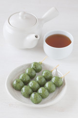Japanese confectionery, kusa dango, mugwort-flavored rice dumpling