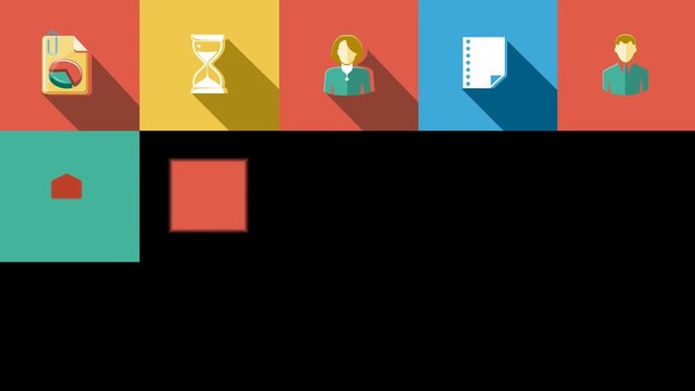 Business and Office Flat Icons Set. 4K. Alpha Channel