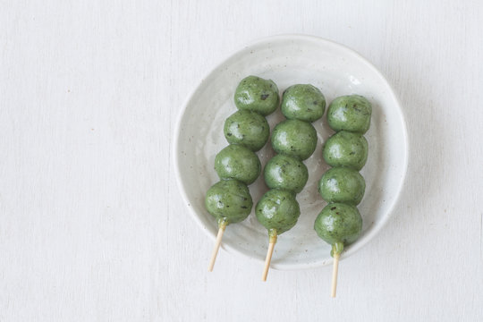 Japanese confectionery, kusa dango, mugwort-flavored rice dumpling