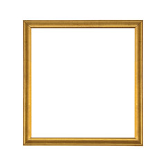 Gold wooden picture frame isolated on white background