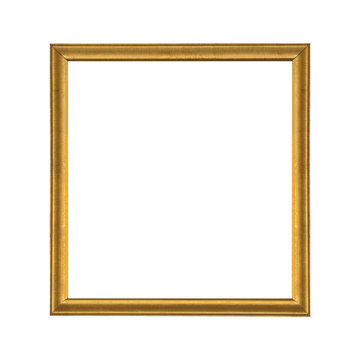 Gold wooden picture frame isolated on white background