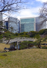 Hamarikyu gardens in Tokyo Japan, a nice example of a traditional Japanese garden in an urban environment