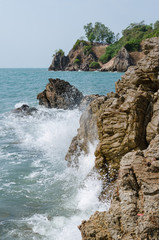 Fototapeta na wymiar Sea Wave Attacked the Rock.