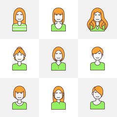 Flat line icons woman avatar colorful