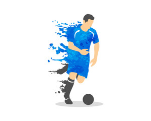 Fototapeta na wymiar vector illustration of soccer (football) player in an action with splash and watercolor