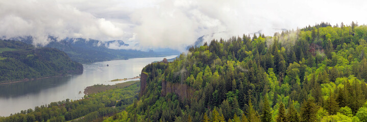 Crown Point on Columbia River Gorge Panorama in Oregon