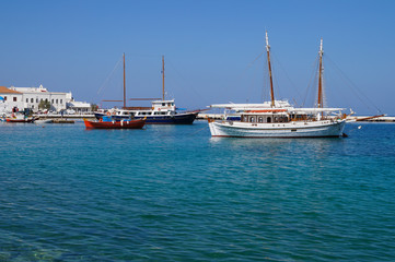 Fishing boats in the marine bay on the island of Mykonos,Greece