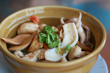 Rice with sausages and seafood