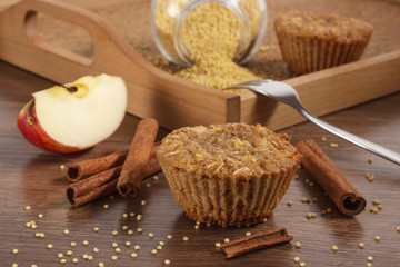 Fresh muffins with millet groats, cinnamon and apple baked with wholemeal flour, delicious healthy dessert