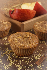 Fresh muffins with millet groats, cinnamon and apple baked with wholemeal flour, delicious healthy dessert