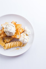 Honey toast with ice-cream and banana