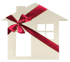  maison cadeau ruban rouge, fond blanc