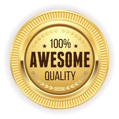 Gold awesome quality badge on white background