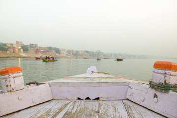 Beautiful view from a bow at Ganges River. Scene river