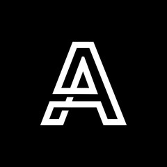 Capital letter A. From the white interwoven strips on a black background. Template for emblem, logos and monograms.